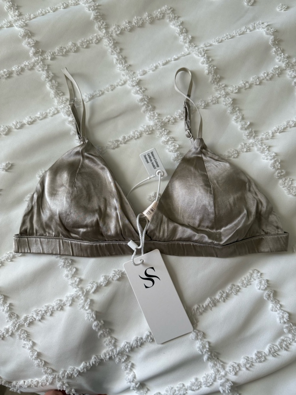 Silk Silky Soft Satin Triangle Bralette - Silver